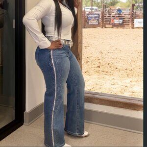 NWOT Sexy Fabulous Rhinestone Side Stripe Bootcut Jeans Juniors Size 7